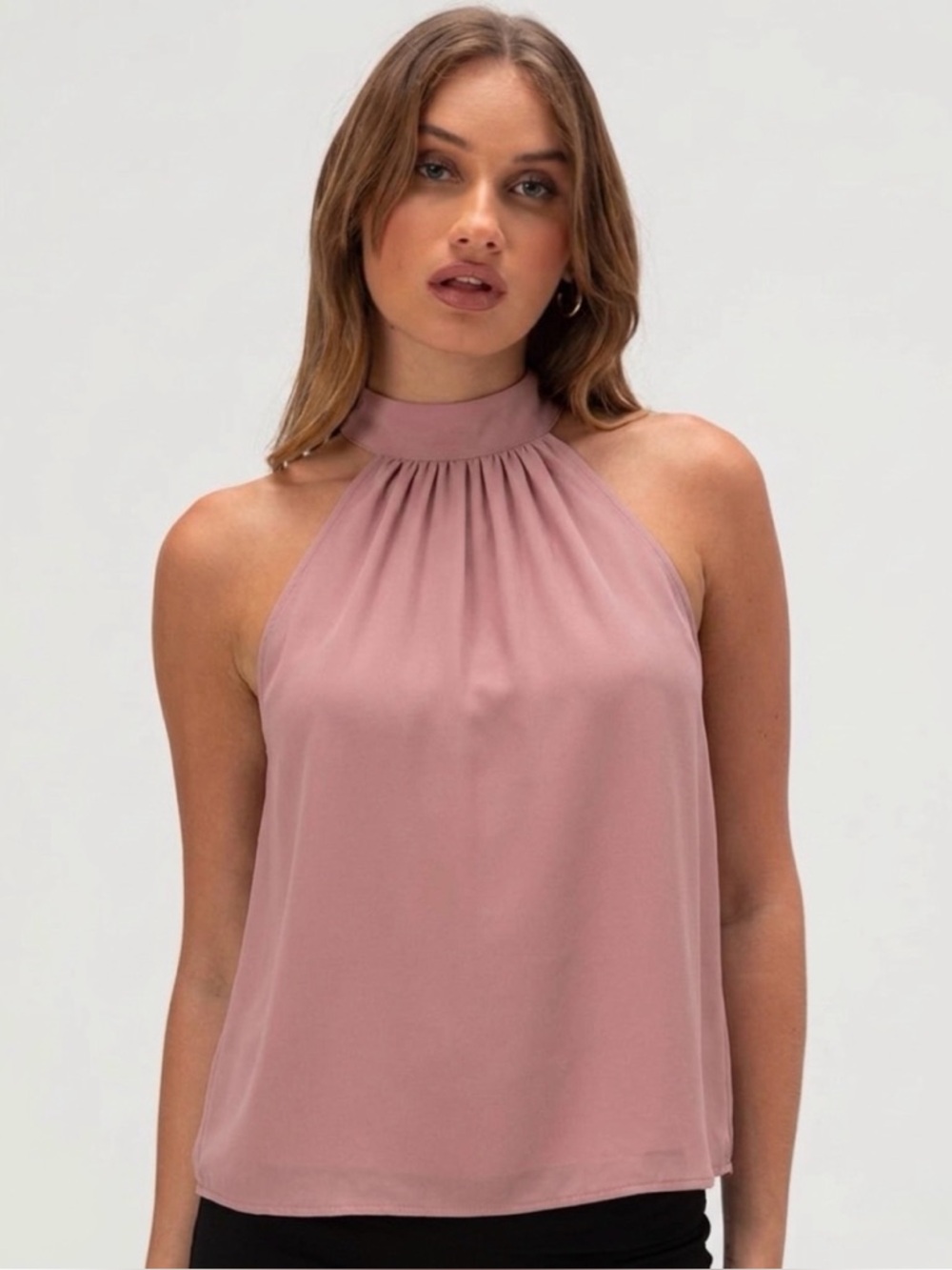 Heart and Hips Chiffon Open Back Halter in Dusty Rose